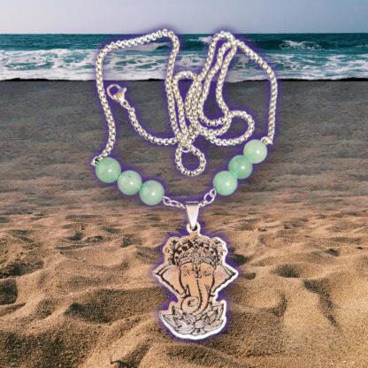 Collier en acier inoxydable Ganesh avec perles Aventurine