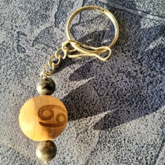 Perles en bois de hêtre avec signe astrologique cancer Pierres naturelles 8mm larvikite Pour orner votre sac ou porter vos clefs