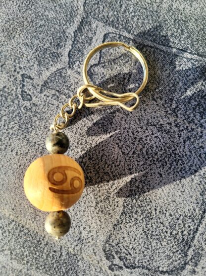 Perles en bois de hêtre avec signe astrologique cancer Pierres naturelles 8mm larvikite Pour orner votre sac ou porter vos clefs