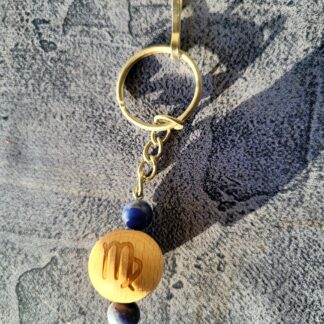 Perles en bois de hêtre avec signe astrologique vierge Pierres naturelles 8mm sodalite Pour orner votre sac ou porter vos clefs