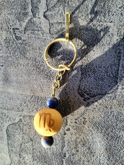 Perles en bois de hêtre avec signe astrologique vierge Pierres naturelles 8mm sodalite Pour orner votre sac ou porter vos clefs
